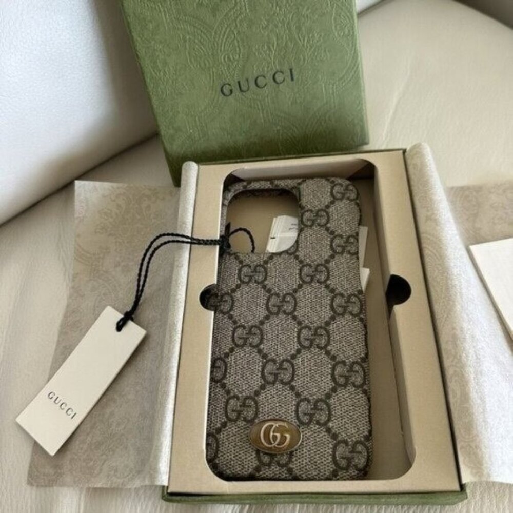 New GUCCI iPhone 14 case Ophidia Supreme Brown GG Logo W/ Box